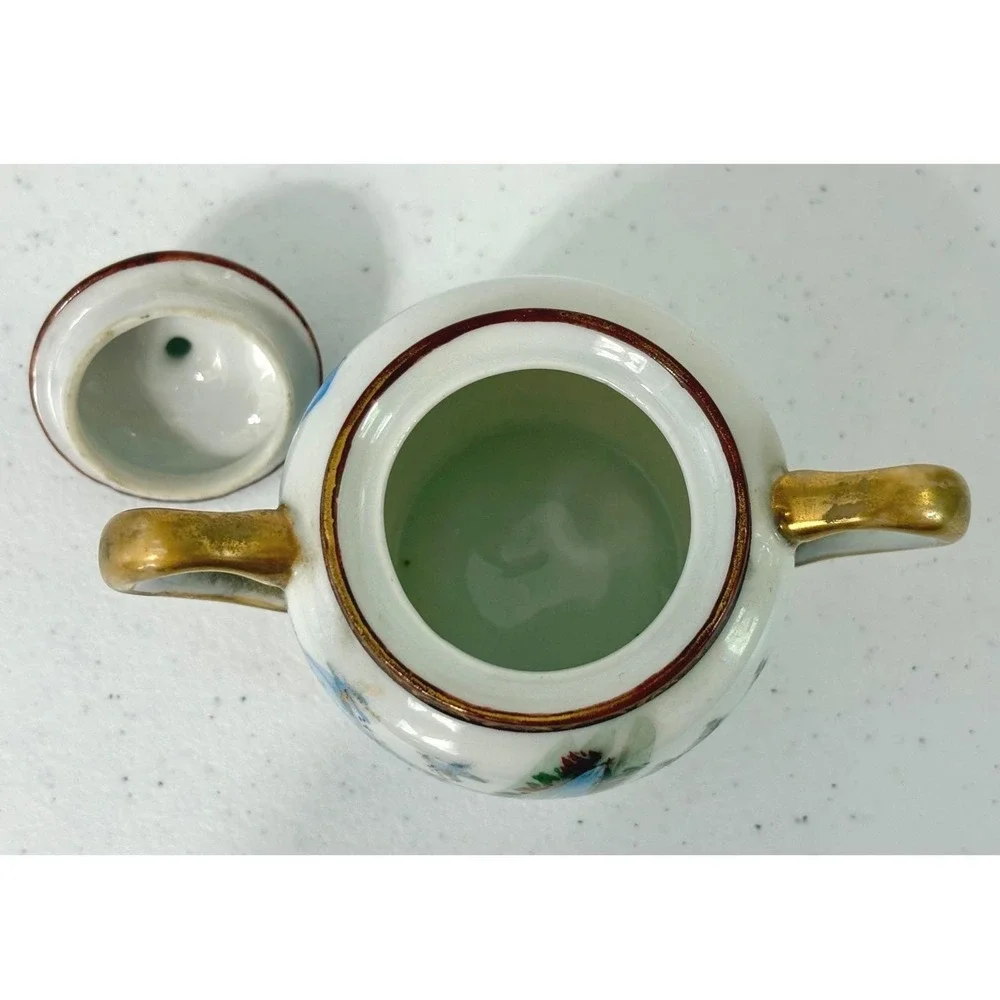Vintage Japanese Hand Painted Porcelain Creamer and Sugar Bowl Set Waterfall